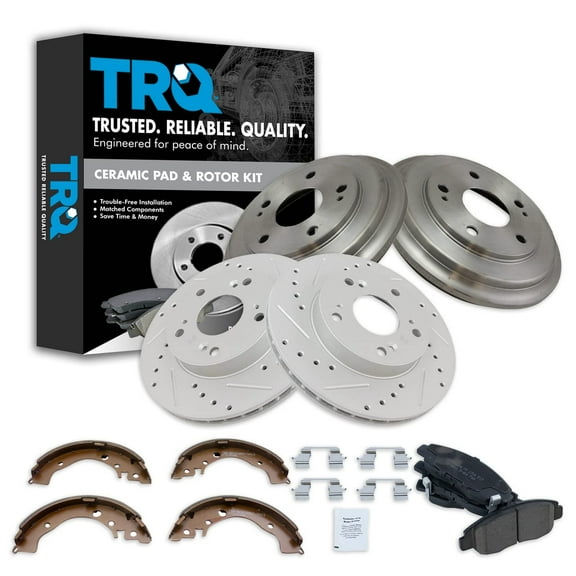 TRQ Front & Rear Ceramic Pad Performance Rotor Drums & Brake Shoe Kit for Honda BKA22085 Fits select: 2006-2009 HONDA CIVIC LX, 2010-2011 HONDA CIVIC VP