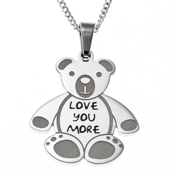 Love You More Teddy Bear Stainless Steel Pendant Necklace - Romantic Gift for Her