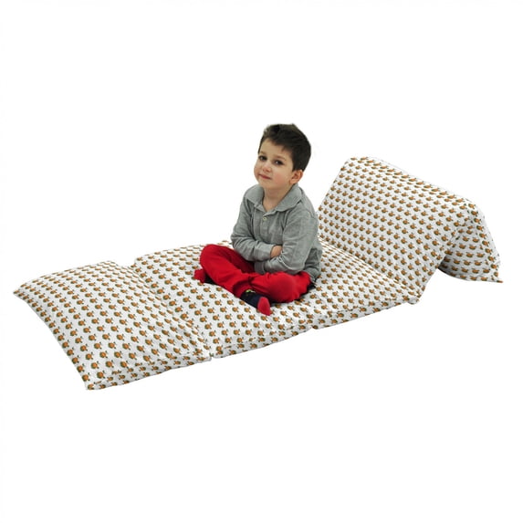 Fall Pumpkin Floor Pillow Lounger Cover, Flowering Plant with Leaves Harvest Themed Repeated Pattern, Nap Mat Printed Fabric Case for 5 Pillows, 88" x 36", White Orange and Olive Green, by Ambesonne