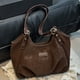 thumbnail image 1 of Bolso de mano vegano de cuero para mujer – Bolso de hombro de moda con correa • Organizador de varios bolsillos • Café grande de 12" color marrón negro • Costuras duraderas para trabajo, viajes, 1 of 6