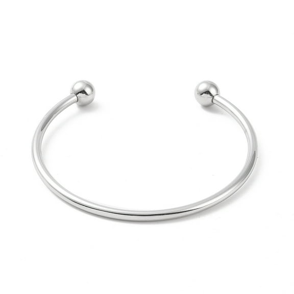 Screw End Ball 304 Stainless Steel Wire Open Cuff Bangle Torque Bangle for Women Stainless Steel color Inner Diameter: 2-3/8 inch(6cm)
