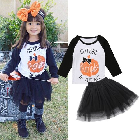 Cutest Baby Clothes Toddler Baby Kids Girl Halloween Pumpkin Tops+Tutu Skirts 2pcs Outfits Set Party Cutest Clothing ()