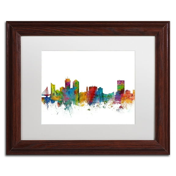 Wichita Kansas Skyline' Canvas Art by Michael Tompsett, White Matte, Wood Frame