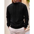 thumbnail image 4 of Men'S Mock Neck Vertical Cable Knit Long Sleeve Pullover Sweater Black S, 4 of 7