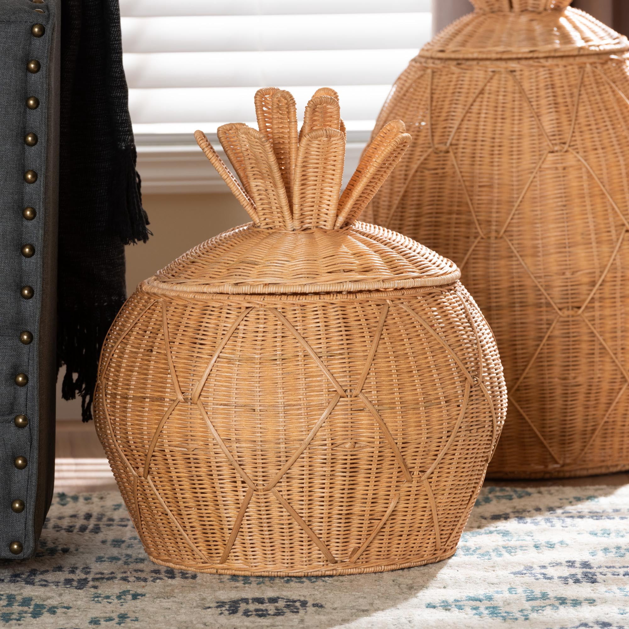 bali & pari Pelham Boho Laundry Hamper, Small, Light Honey