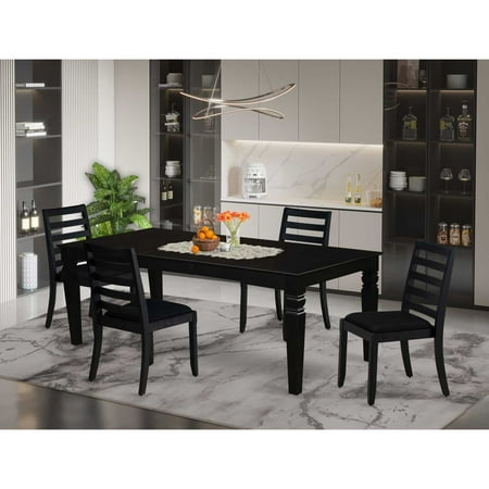East West Furniture LGX15-BLK-24 -5 Piece Dining Set Includes a Rectangular Kitchen Table with Black Tabletop and 4 Stackable Linen Fabric Chairs Black