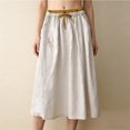thumbnail image 4 of Tqyyweavej Linen Skirts for Women Drawstring Side Slit Solid Color Midi Skirt Flowy Elastic Rise Skirt with Pockets M-2XL, 4 of 10
