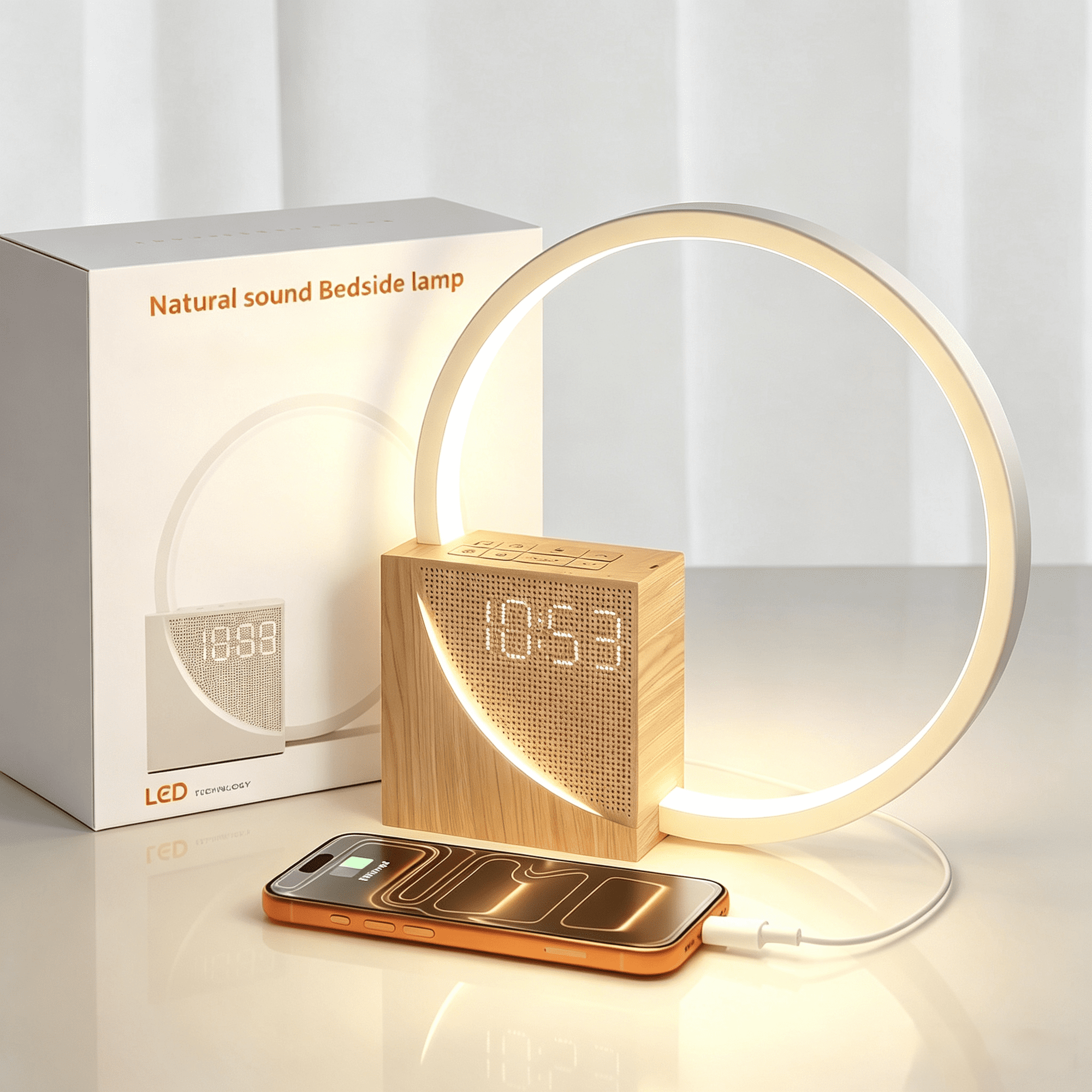 KABB Sunrise Alarm Clock with Sound Machine for Heavy Sleepers Adults,Gentle Wake-up Light, Sleep Aid 10 Natural Sounds with 30/60/90 Timer, 3 Level Dimmable Touch Table Lamp with Snooze