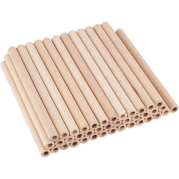 40Pcs Beech Wood Hollow Round Dowel Rods 7.9x0.6 Inch Round Wooden Dowel Rod with 0.3 Inch Hole Unfinished Beech Wood Rods Natural Wooden Rod for DIY Crafts Arts Projects diy