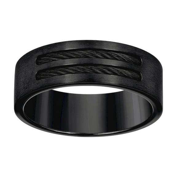 Stainless Steel Black-tone Mens Cable Inlay Comfort-fit Wedding Band 8mm Size 9 Wedding Band for Men