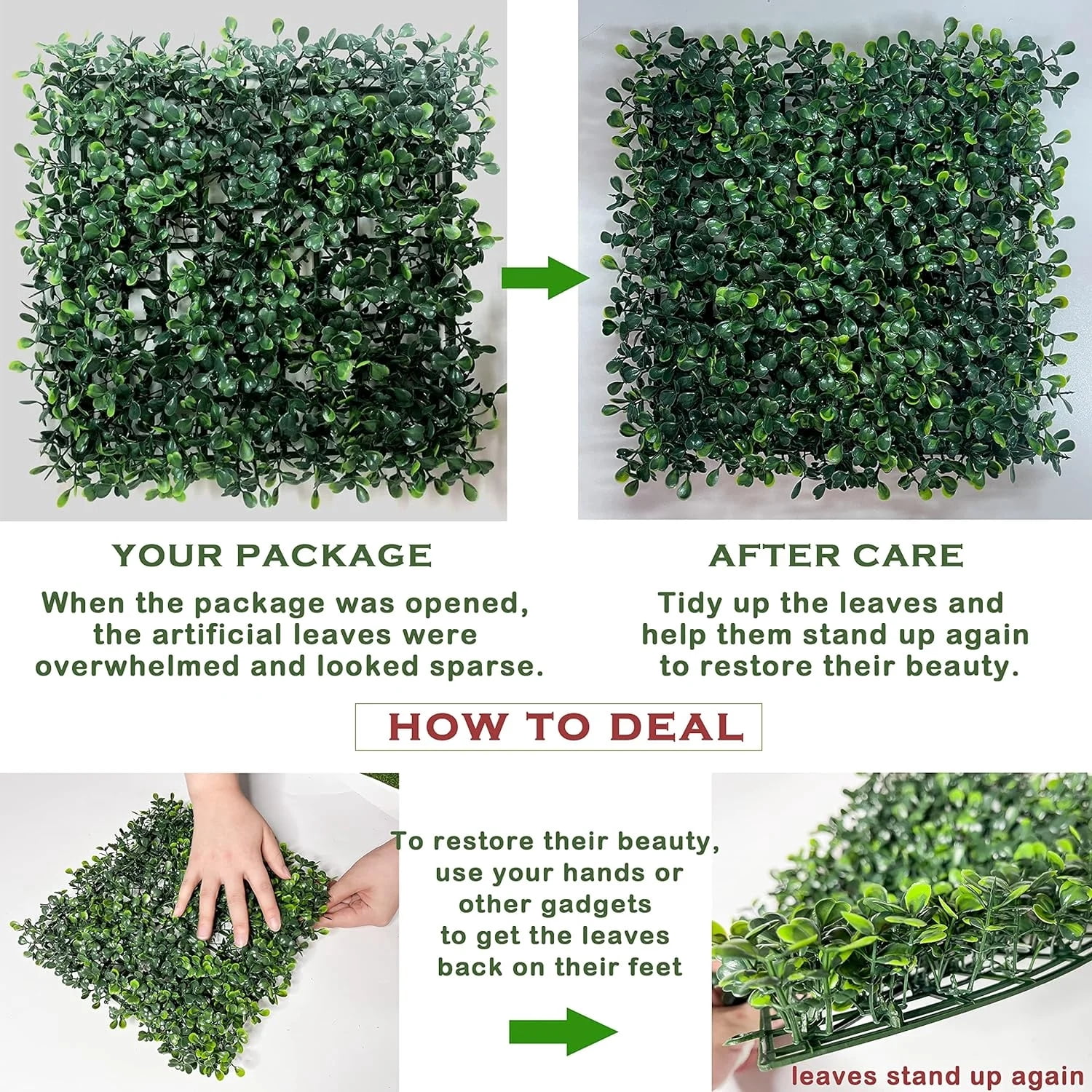 GOTGELIF 12 PCS 10"x10" Artificial Boxwood Panels, Boxwood Hedge Wall Panels, Artificial Grass Backdrop Wall 2", Privacy Hedge Screen UV Protected for Outdoor Indoor Garden Fence Backyard