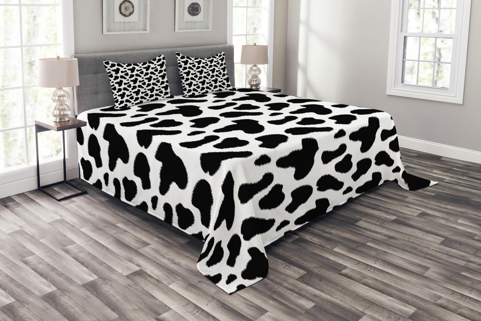 Cow Print Bedspread Set King Size, Cow Hide Pattern with Spots Farm