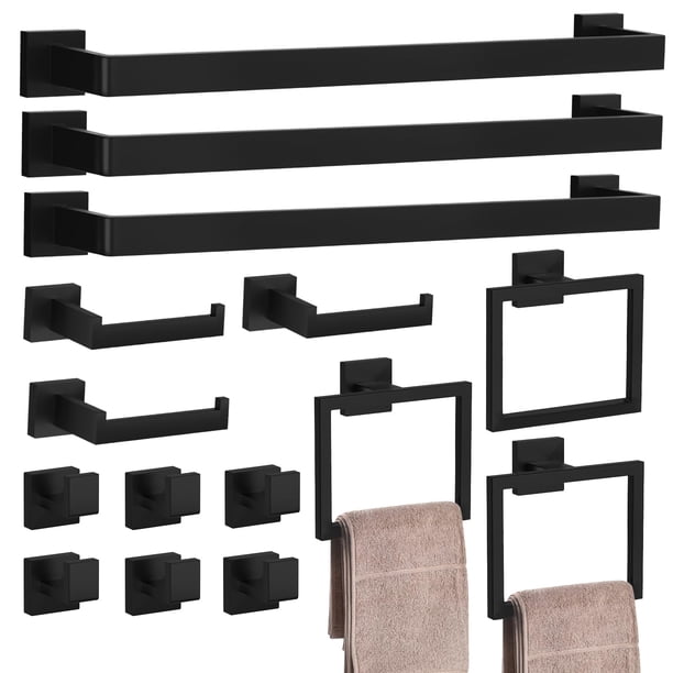 Juego De Accesorios De Baño Negro Mate De 15 Piezas, Juego De Barra Para Toallas De Baño De 23,6 Pulgadas, Juego De Accesorios De Baño De Acero Inoxidable Sus 304, Toalleros Para Baño Montado En La Pa