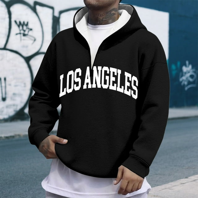 MHFRRA Sudadera con Capucha y Cremallera de Un Cuarto con Estampado de Letras, Suave y Cómoda, para Uso Informal, Sudadera Deportiva Ligera Negro