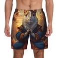 thumbnail image 2 of Picia Maple Leaf Meditating Squirrel pattern Mens Swim Trunks with Compression Liner Stretch Beach Shorts Quick Dry with Zipper Pockets No-Chafing Board Shorts-Medium, 2 of 9
