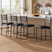 Yiwa Bar Stools Set of 2, Wooden Barstools, Faux Leather Upholstered Bar Chair with Back & Footrest & Thick Cushion, Counter Height Bar Stools for Kitchen Island Apartment