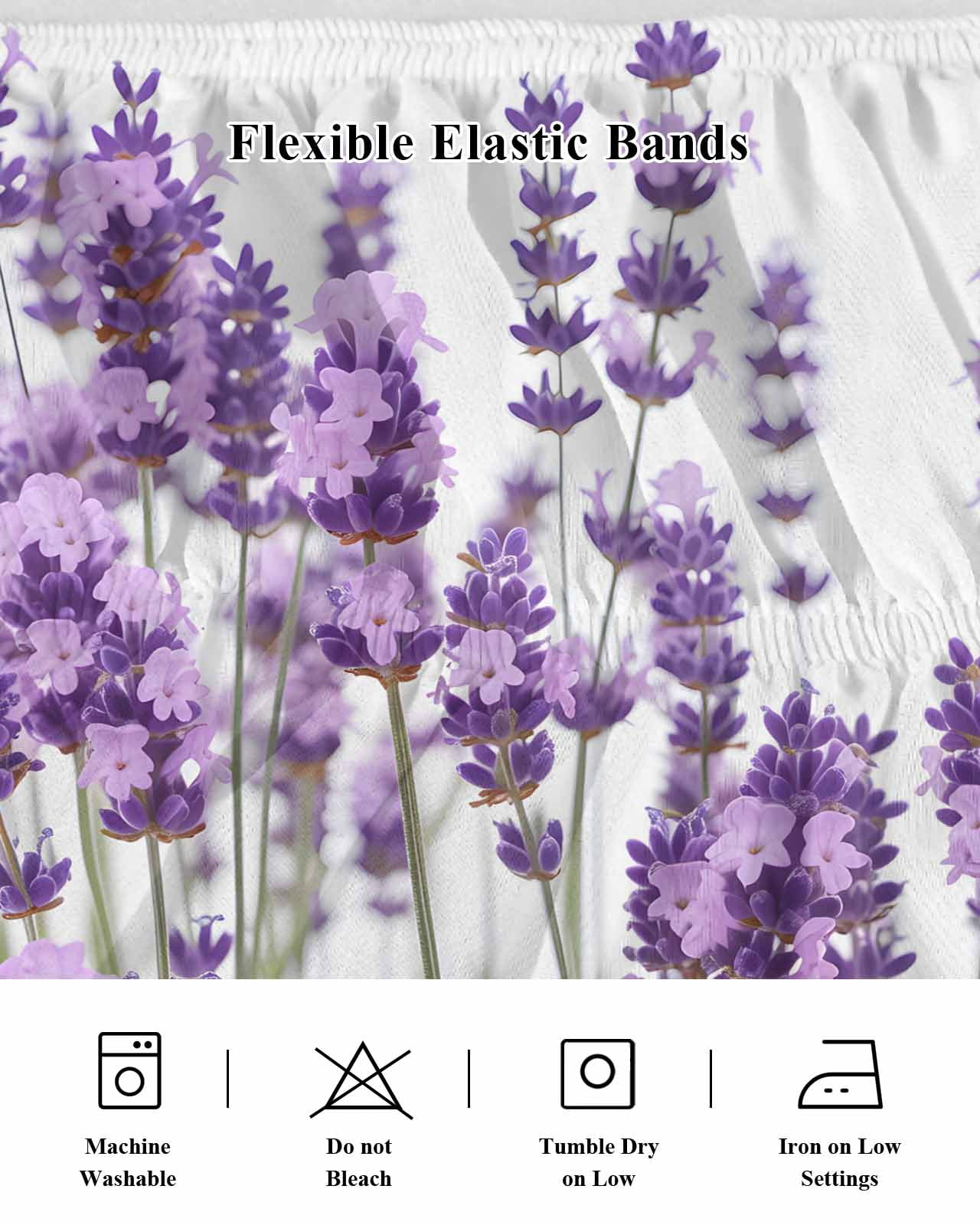 Purple Lavender Wrap Around Bed Skirts for King Bed 16" Drop,Bed Skirt with Adjustable Elastic Belt Dust Ruffle Bed Valance for Bedroom Hotel Farmhouse Pastoral Botanical Floral Bed Frame Cover