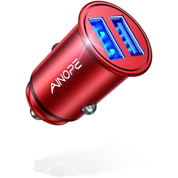 wonima02 Car Charger【Smallest Metal】 4.8A Cigarette Lighter USB Car Phone Charger Dual Port 12V USB Outlet Adapter Flush Fit for iPhone 16 Pro Max/15/14 iPad Samsung Galaxy S25 S24 Ultra, Red