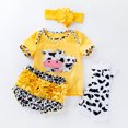 thumbnail image 4 of Angala 4 Piece Outfits For Girls Crew Neck Short Sleeve Cartoon Cow Print T Shirt With Leggings Shorts And Headwear Set Girls Autumn Daily Wear Clothes, 4 of 4