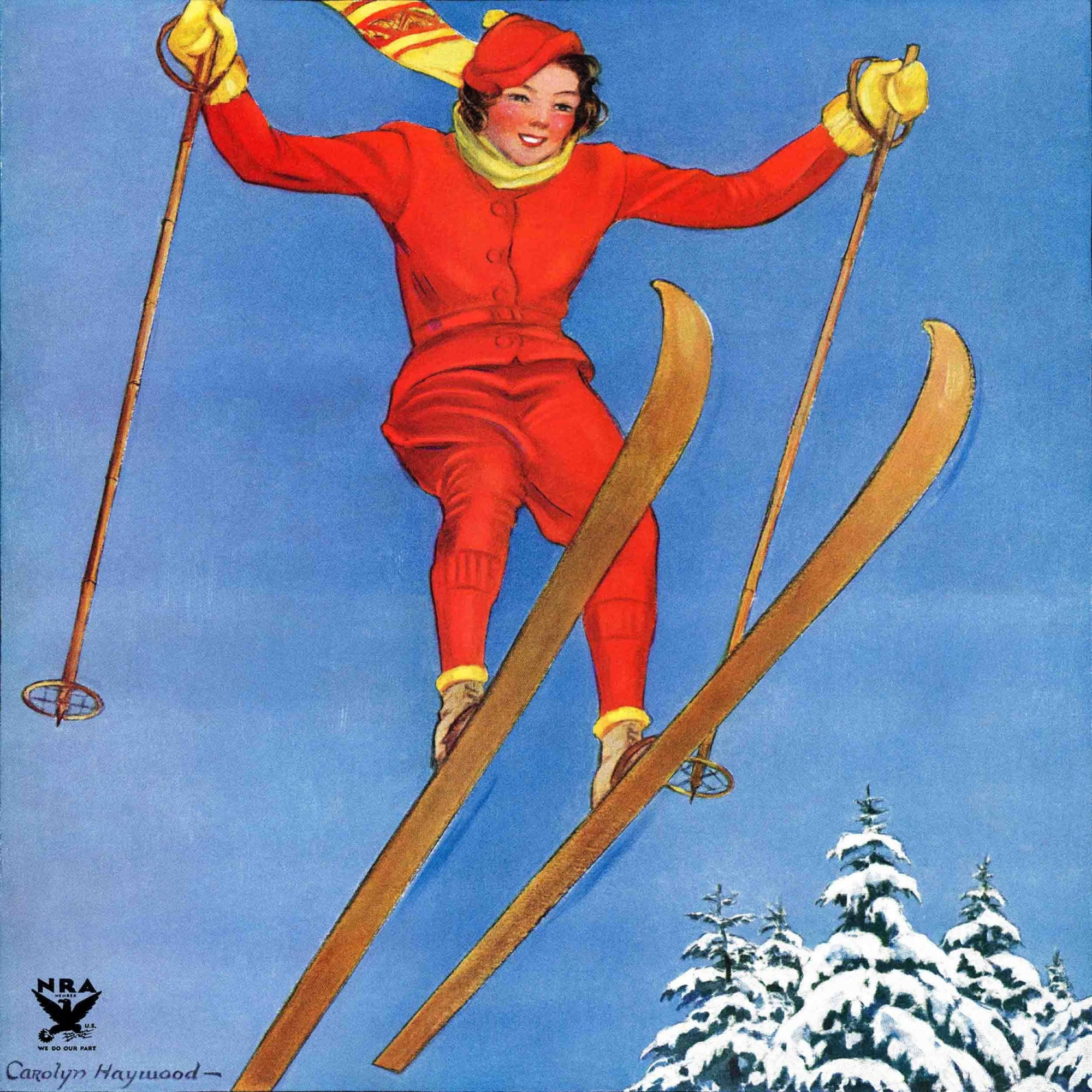 Marmont Hill Woman Ski Jumper by Carolyn Haywood Painting Print on Canvas