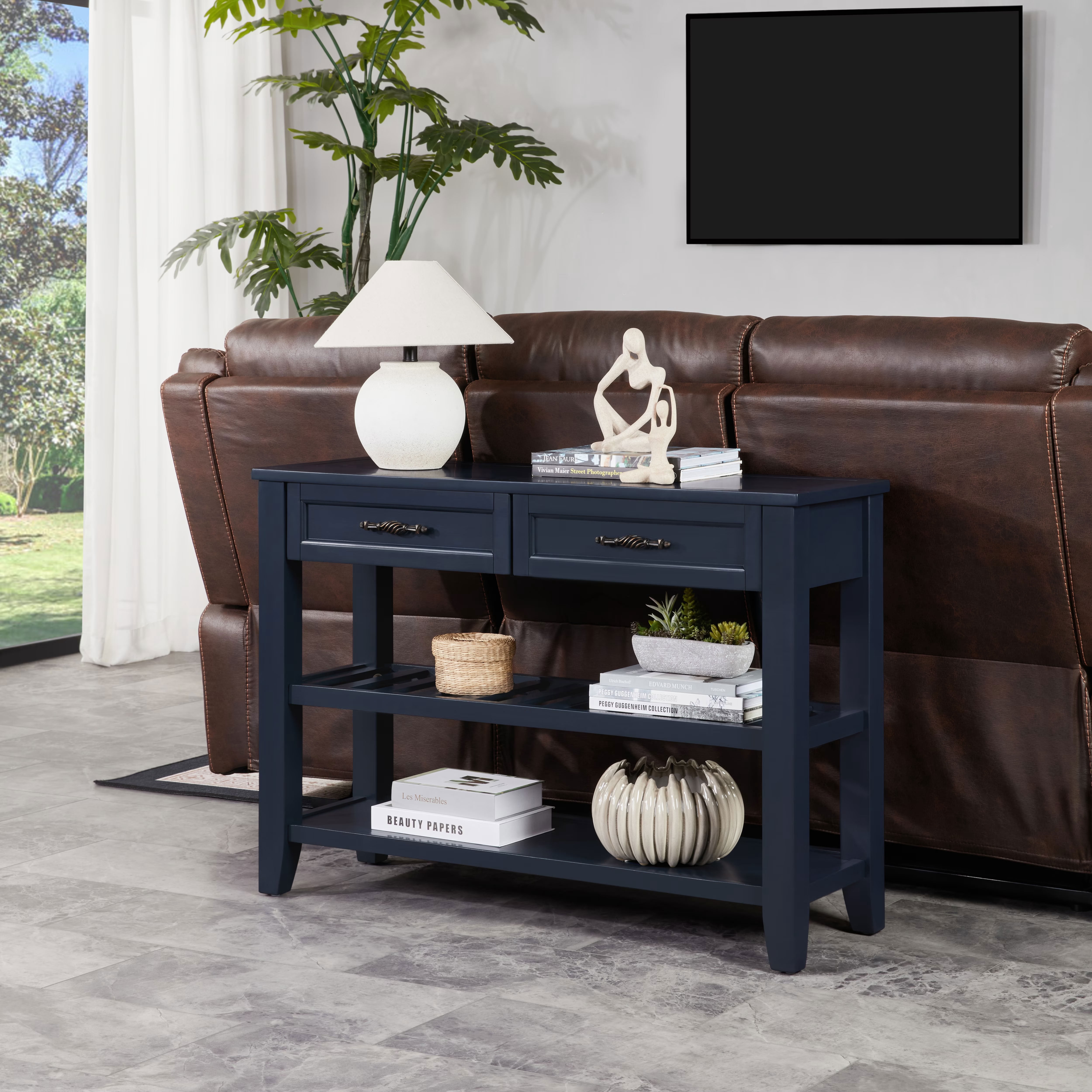 MAYEERTY 42" Retro Console Table with Drawers, Solid Pine Wood Sofa Table for Entryway, Hallway, Living Room