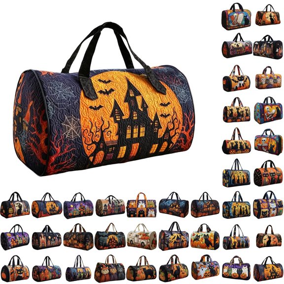 Halloween Multi Pattern Cartoon Quilted Travel Duffle Bag Women Lightweight Overnight Weekend Handbag Holiday Gift Carry Bag