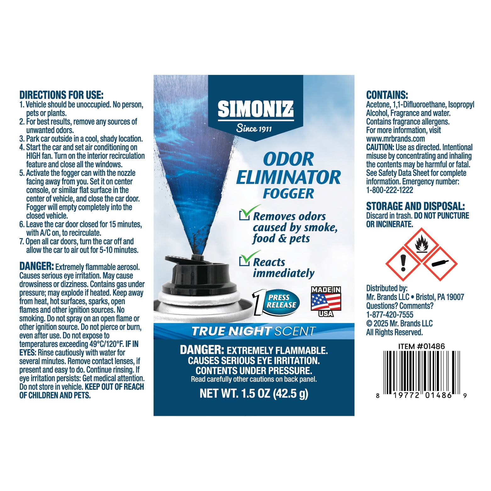 Simoniz Odor & Bacteria Eliminating Vehicle Fogger with Naturally Formulated Fragrance, True Night Scent, 1.5 Oz