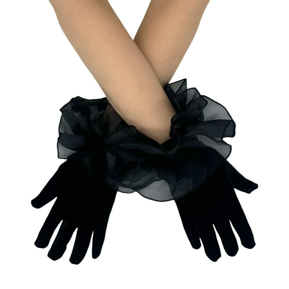 YIGSECU Ruffle Lace Cuffs Gloves Velvet Short Gloves for Wedding Event Party Accessories