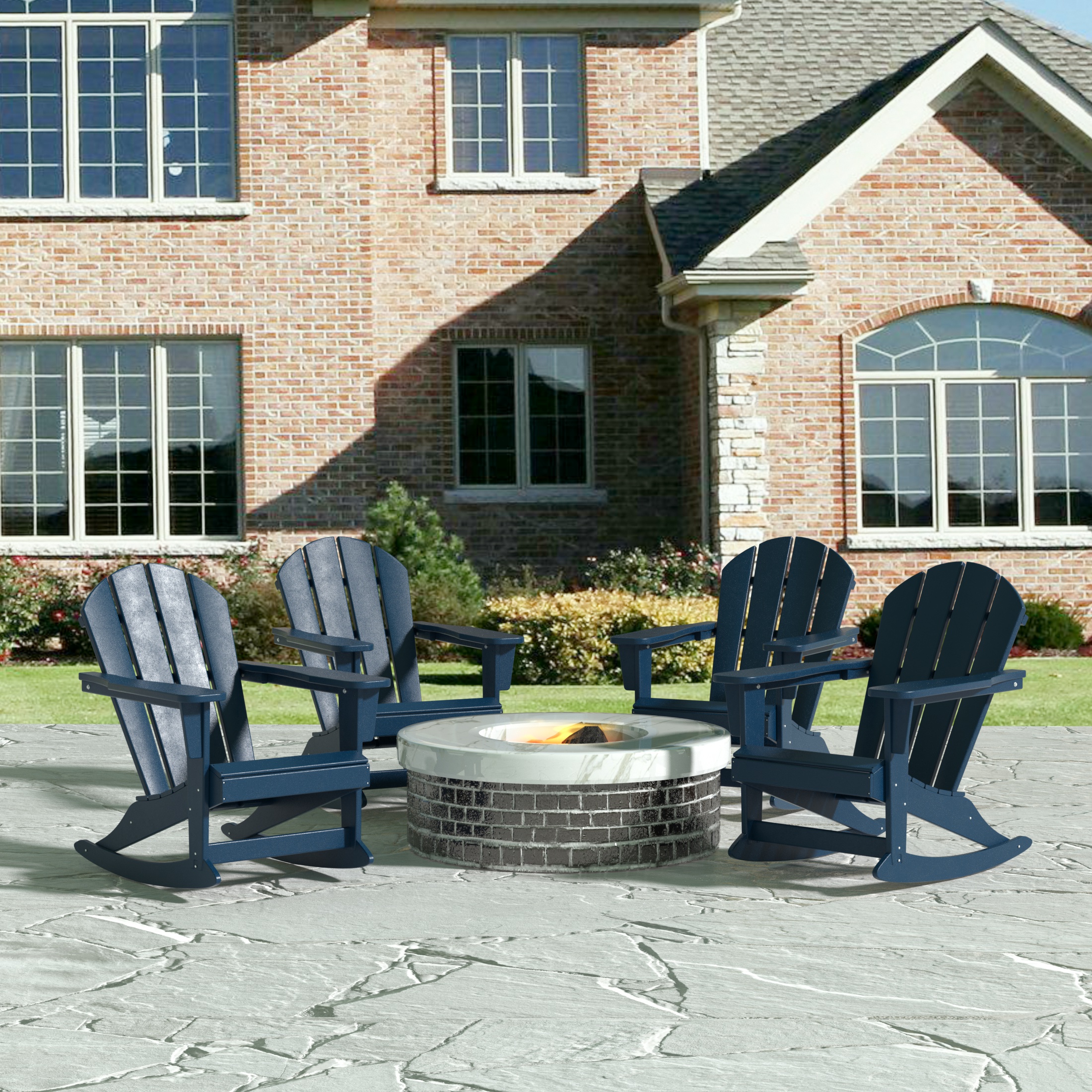 GARDEN Outdoor Adirondack Rocking Chairs for Patio (Set of 4), Navy Blue
