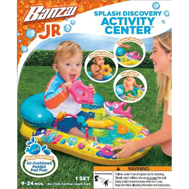 Banzai Jr. Backyard Inflatable Water-Sprinkling Splash Discovery Activity  Center, Baby Pool, Age 9-24 Months