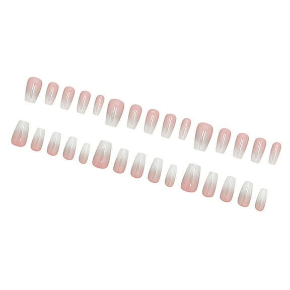 Press on Nail Omber Short Square Fake Nail French Tip Glossy False Nail Stick Glues on Nail Artificial Fingernails Gifts