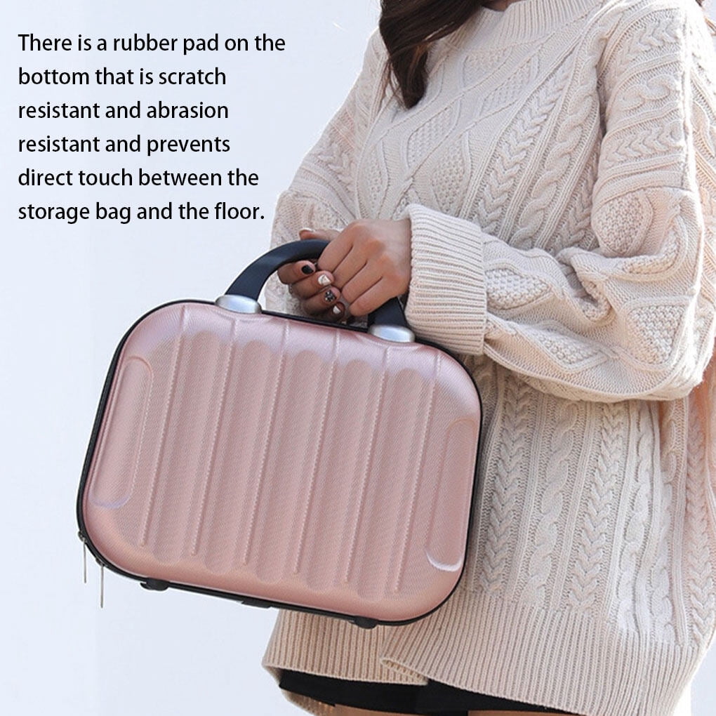 TureClos Makeup Storage Organizer Travel ABS Toiletry Suitcase Box Mini Boarding Luggage Cosmetic Case Large Capacity Bag Champagne
