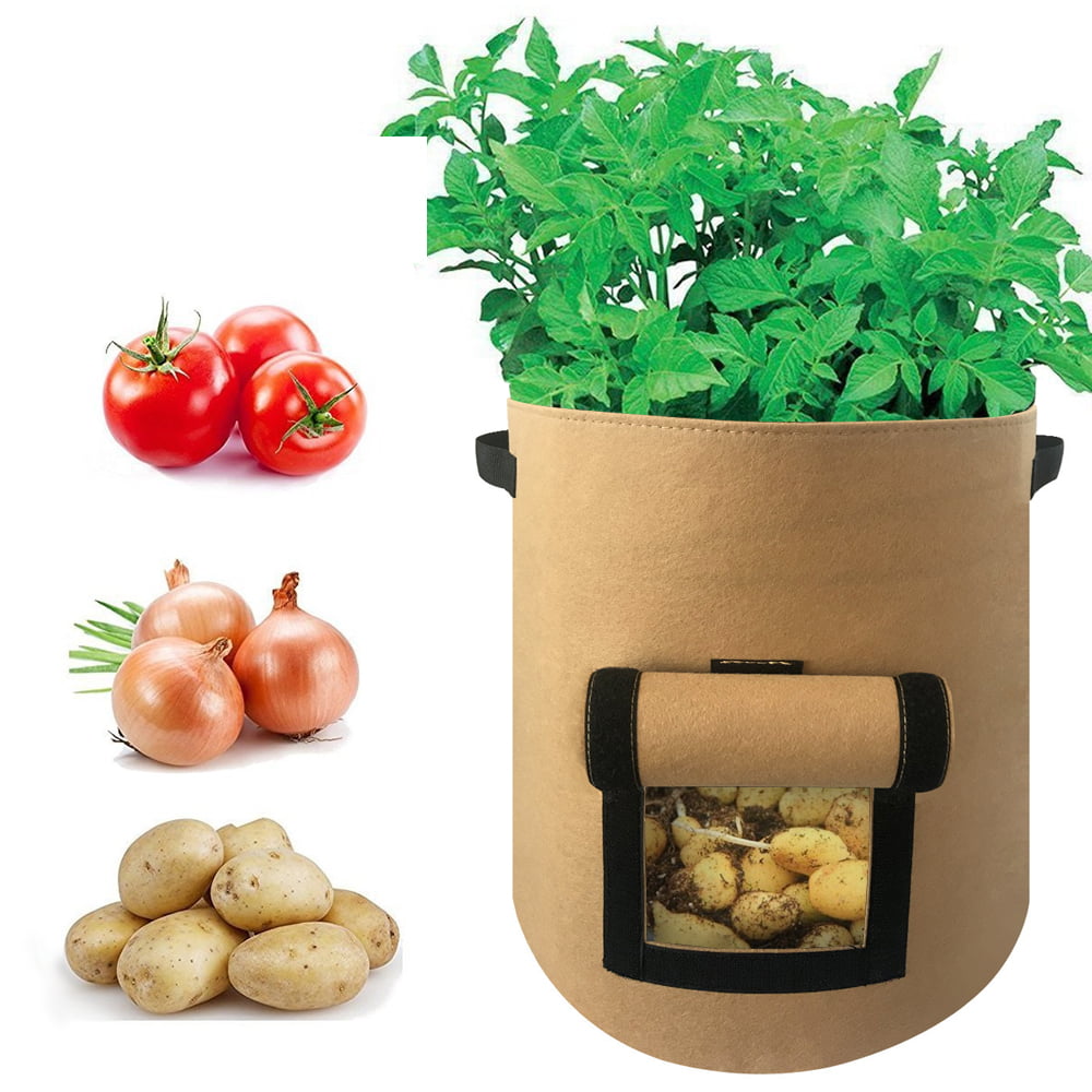 Potato Grow Planter Fabric Container Bag Root Plant Growing Pot Side Window 