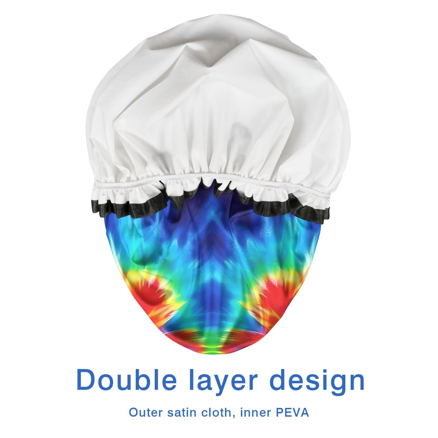 Shower Caps,Colorful Tie Dye Flowe Waterproof Shower Cap for Women 4 Pieces,Double Reusable Hair Cover for Shower PEVA Elastic Stretch Hem