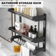 thumbnail image 4 of Bathroom Storage Rack Wall-mounted Stainless Steel Towel Rack for Toilet Bathroom Kitchen Hanging Accessories Double Layer Black 50cm, 4 of 4