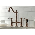 thumbnail image 4 of Kingston Brass KS127PLBSAC Heritage Bridge Kitchen Faucet with Brass Side Sprayer, Antique Copper, 4 of 7