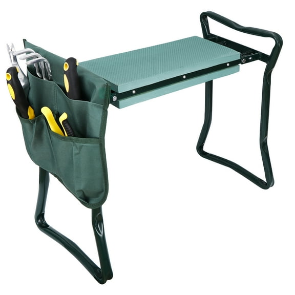 CQAOE Garden Kneeler and Seat - Portable Heavy Duty Folding Garden Stool for Women Men Seniors, w/EVA Foam Kneeling Pad, Removable Tools Pouches, Steel Frame,No Assembly