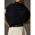 thumbnail image 4 of Cenuakty Women Solid Color Sweater Vests Mock Neck Cap Sleeve Loose Fit Pullovers Casual Knitted Tank Tops Streetwear, 4 of 9