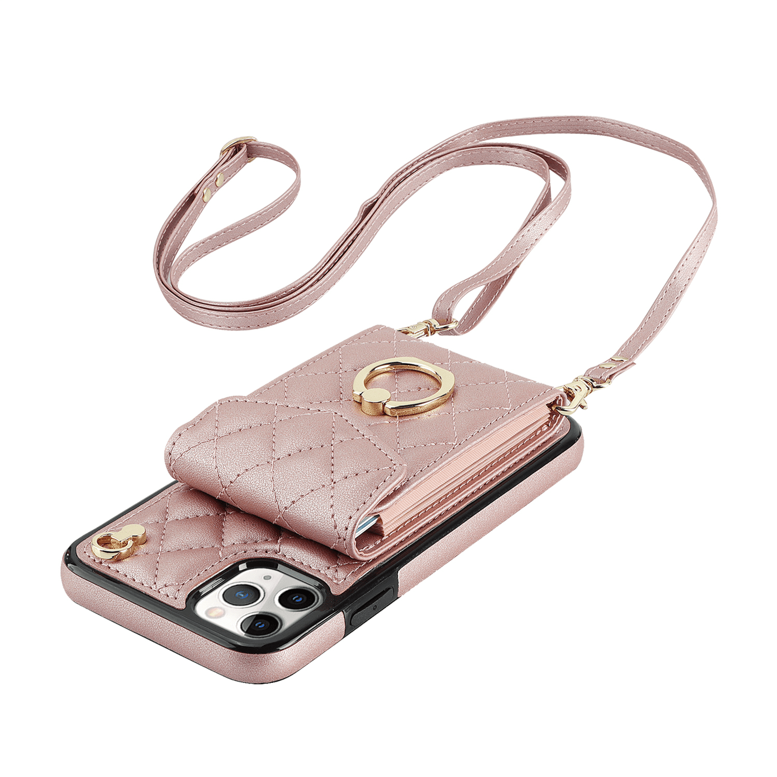 Asuwish Wallet RFID Blocking PU Leather Cell Phone Case with Tempered Glass Screen Protector, Wrist Strap for iPhone 11 Pro, Rose Gold