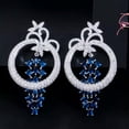 thumbnail image 2 of Blue CZ Tassel Round Dangle Drop Long 925 Silver Flower Party Earrings Jewelry, 2 of 9