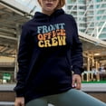 thumbnail image 2 of Front Office Crew, Company Employees Themed, Groovy Retro Wavy Text Merch Gift, Navy Blue Hooded Sweatshirt or Hoodie, Medium, 2 of 5