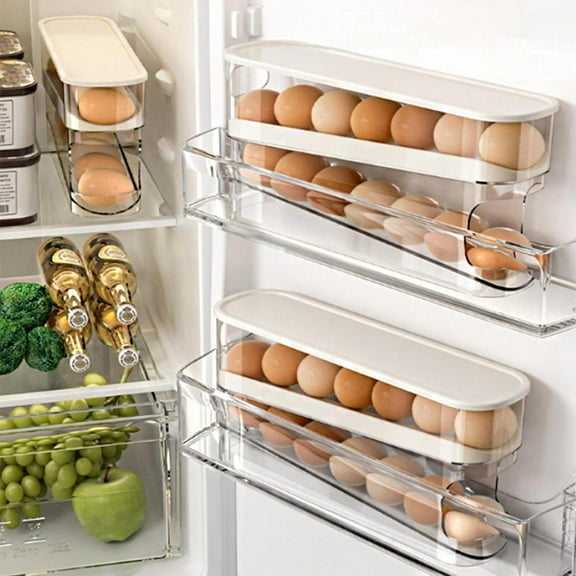 Auto Rolling Fridge Egg Organizer – Space Saving Eggs Dispenser for Refrigerator Storage, 12-Count Egg Holder with Auto-Dispensing, Easy-Load Refrigerator Egg Container, 1-Pack