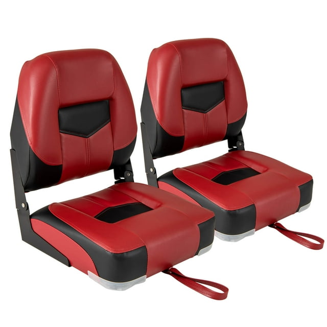 Costway Ensemble de 2 Sièges de Bateau à Dossier Bas Pliants Siège de Bateau de Pêche Vis en Acier Inoxydable Incluses Rouge