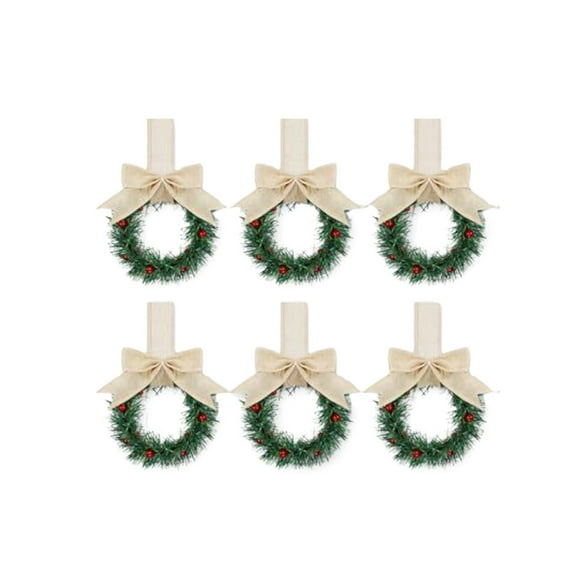 6PCS Christmas Kitchen Cabinet Wreaths Plastic with Berry