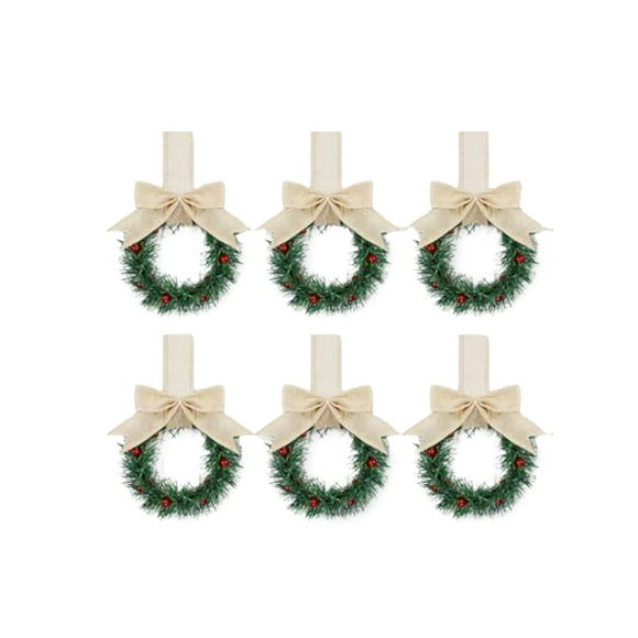 TIELUTT 6PCS Christmas Kitchen Cabinet Wreaths with Ribbon Mini Christmas Wreath Small Kitchen Pumpkin Wire Wreath Frame Wreath Lit Heart Shaped for Front Door Kitchen Wreath Christmas Lighted for Win