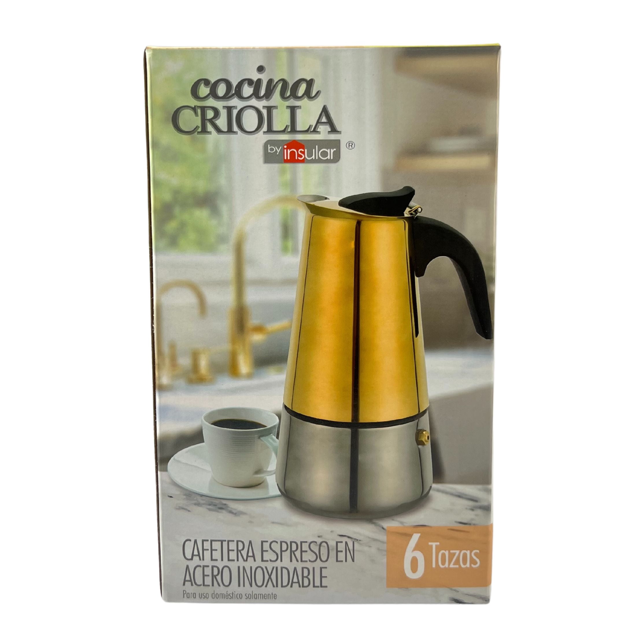 Cocina Criolla New 6-Cups Gold & Black Stainless-Steel Espresso Coffee Maker Greca