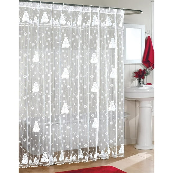 Snowman Lace Fabric Shower Curtain 70Wx72L WHITE