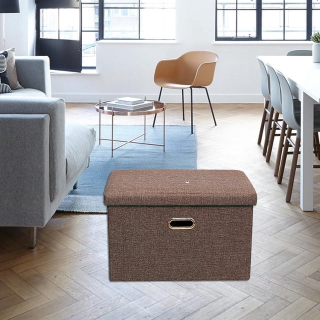 Almacenamiento plegable Otomano reposapiés taburete acolchado Asiento de juguete Asiento grande Rectángulo de gran capacidad de centro pequeña marrón BLESIY Otomana de almacenamiento plegable