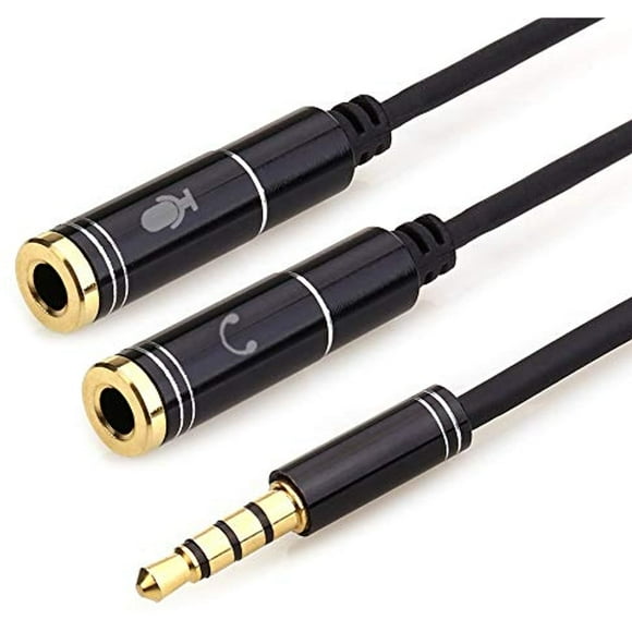 NANYI 3.5mm 4 Pin Male to 2x3.5mm 3 Pin Female Headphone Converter Head Audio Splitter Adapter Cable, (Black-1Feet)