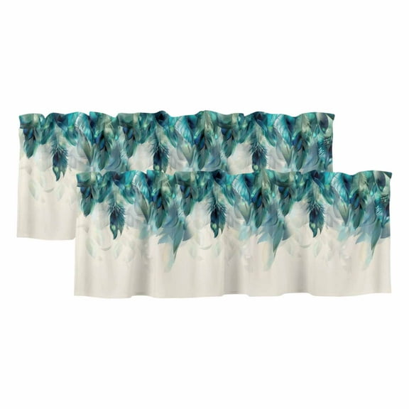 2 Pack Ombre Valance for Window Green Feather Gradient Kitchen Valance Rod Pocket Short Curtain Topper Decorative Window Treatment for Living Room Bedroom 42"x18"